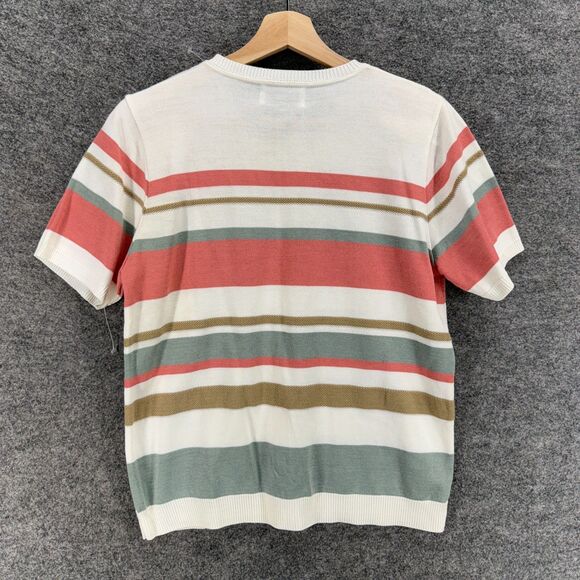 New Alfred Dunner Cardigan Women PS Petite White Striped Button Up V-Neck - Picture 2 of 8